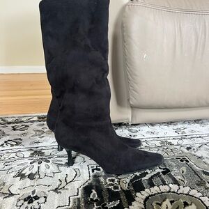 Elegant Black Suede Knee-High Boots